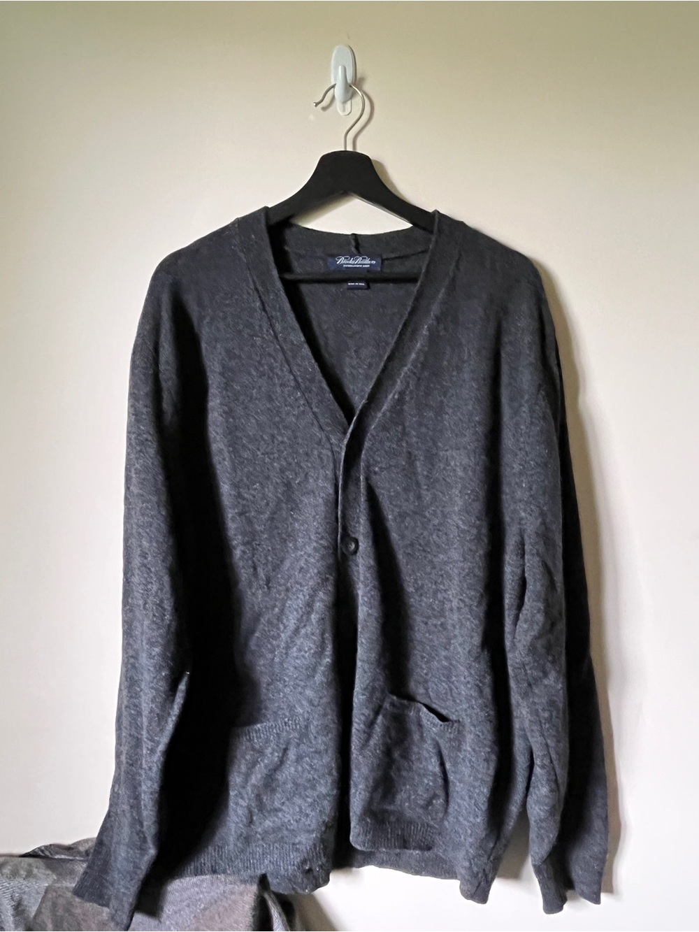 Brooks Brothers Charcoal Lambswool V-Neck Cardiganc Sweater